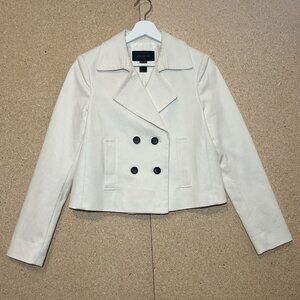 Ann Taylor Women’s Jacket Size 4 Cropped Trench Pea Coat Ivory Buttons Office